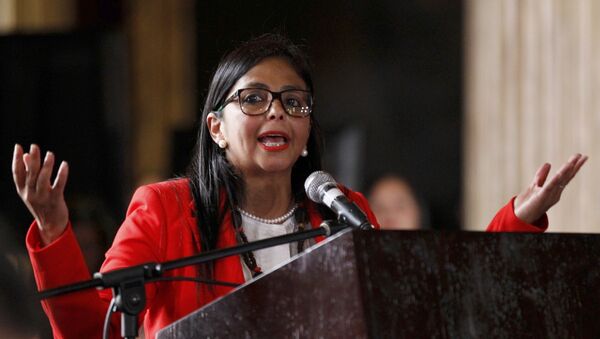 The President of Venezuela's Constituent Assembly, Delcy Rodriguez, speaks after the Constituent Assembly's swearing-in ceremony, inside Venezuela's National Assembly, in Caracas, Venezuela, Friday, Aug. 4, 2017. Venezuelan President Nicolas Maduro is heading toward a showdown with his political foes, after seating a loyalist assembly that will rewrite the country's constitution and hold powers that override all other government branches. - Sputnik International