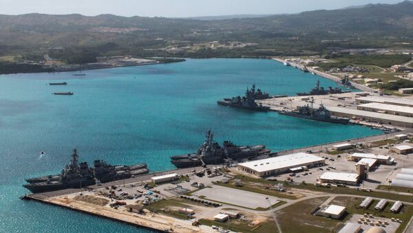 Navy vessels are moored in port at the U.S. Naval Base Guam at Apra Harbor, Guam March 5, 2016 - Sputnik International