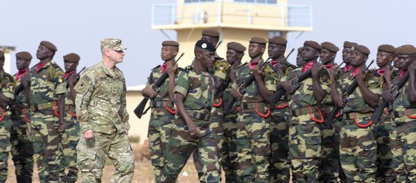 Senegal's Army General Amadou Kane (C) and US Army General Donald Bolduc (L) review the troops during the inauguration of a military base in Thies, 70 km from Dakar. (File) - Sputnik International