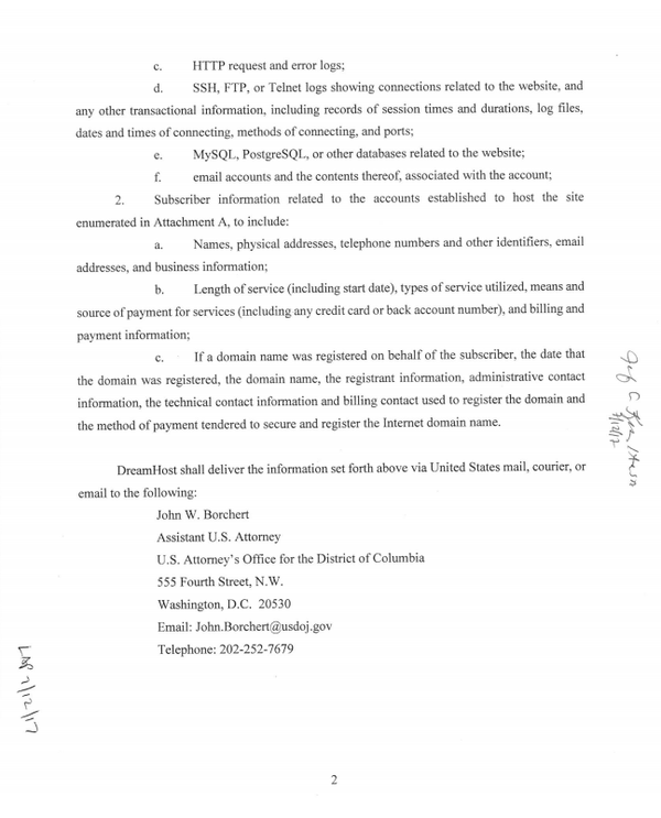 DreamHost's Search Warrant Issued By Department of Justice Page 4 - Sputnik International