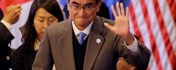 Japanese Foreign Minister Taro Kono waves at the start of the 7th East Asia Summit Foreign Ministers' Meeting and its dialogue partners as part of the 50th ASEAN Ministerial Meetings in Manila, Philippines August 7, 2017 Japanese Foreign Minister Taro Kono waves at the start of the 7th East Asia Summit Foreign Ministers' Meeting and its dialogue partners as part of the 50th ASEAN Ministerial Meetings in Manila, Philippines August 7, 2017 - Sputnik International
