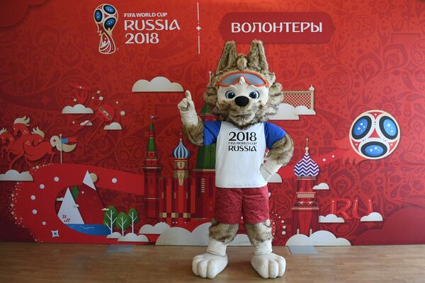 The official mascot of the 2018 FIFA World Cup Russia at the presentation of a program to train volunteers for the 2017 Confederations Cup Russia and the 2018 FIFA World Cup Russia, at Moscow's Russian State University of Social Sciences. The official mascot of the 2018 FIFA World Cup Russia at the presentation of a program to train volunteers for the 2017 Confederations Cup Russia and the 2018 FIFA World Cup Russia, at Moscow's Russian State University of Social Sciences. - Sputnik International