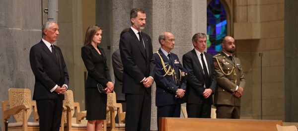 Portugese president Marcelo Rebelo de Sousa and King Felipe of Spain with his wife Letizia are seen as High mass is celebrated in the Basilica of the Sagrada Familia in memory of the victims of the van attack at Las Ramblas in Barcelona earlier this week, Spain August 20, 2017. - Sputnik International
