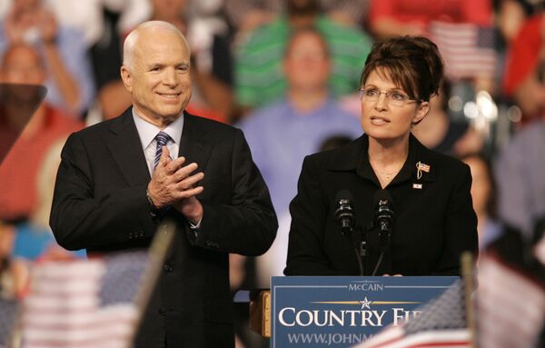 Republican Alaska Gov. Sarah Palin, right, delivers a speech as Republican presidential candidate, Sen. John McCain, R-Ariz., introduces her as his vice presidential running mate at Wright State University's Ervin J. Nutter Center in Dayton, Ohio. (File) Republican Alaska Gov. Sarah Palin, right, delivers a speech as Republican presidential candidate, Sen. John McCain, R-Ariz., introduces her as his vice presidential running mate at Wright State University's Ervin J. Nutter Center in Dayton, Ohio. (File) - Sputnik International