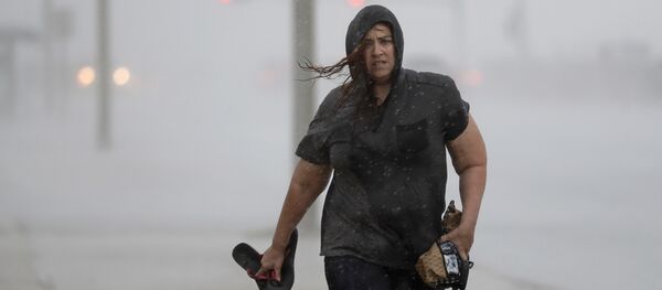 Hillary Lebeb walks along the seawall in Galveston, Texas as Hurricane Harvey intensifies in the Gulf of Mexico Friday, Aug. 25, 2017. Hillary Lebeb walks along the seawall in Galveston, Texas as Hurricane Harvey intensifies in the Gulf of Mexico Friday, Aug. 25, 2017. - Sputnik International