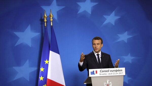 French President Emmanuel Macron speaks during a media conference at an EU summit in Brussels on Thursday, June 22, 2017 - Sputnik International
