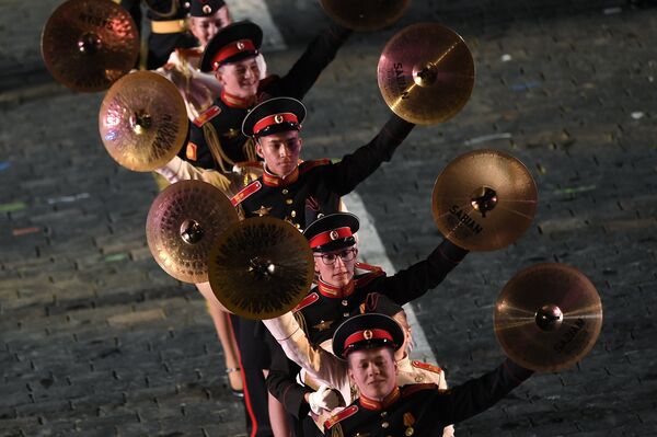 Musicians from the Valery Khalilov Moscow Suvorov Military Music College perform at the solemn opening ceremony for the 10th Spasskaya Tower international military music festival in Moscow Musicians from the Valery Khalilov Moscow Suvorov Military Music College perform at the solemn opening ceremony for the 10th Spasskaya Tower international military music festival in Moscow - Sputnik International
