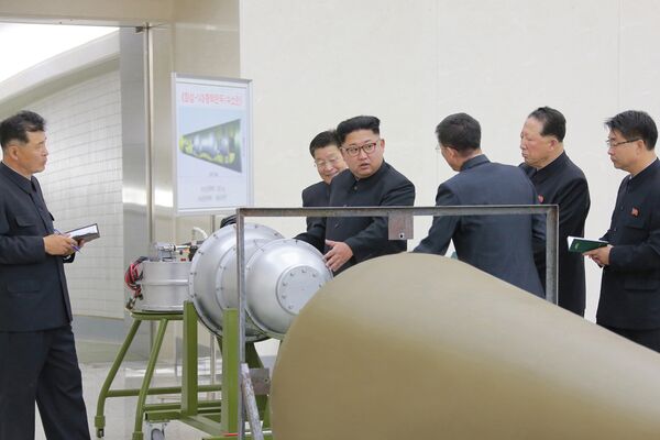 North Korean leader Kim Jong Un provides guidance on a nuclear weapons program in this undated photo released by North Korea's Korean Central News Agency (KCNA) in Pyongyang September 3, 2017 North Korean leader Kim Jong Un provides guidance on a nuclear weapons program in this undated photo released by North Korea's Korean Central News Agency (KCNA) in Pyongyang September 3, 2017 - Sputnik International