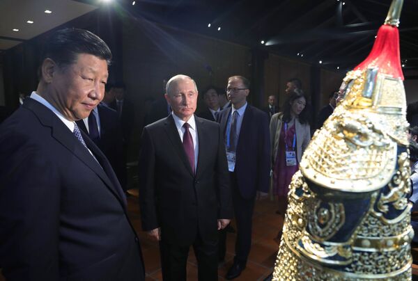 September 3, 2017. Russian President Vladimir Putin and Chinese President Xi Jinping at the exhibition of the Chinese cultural heritage in Xiamen September 3, 2017. Russian President Vladimir Putin and Chinese President Xi Jinping at the exhibition of the Chinese cultural heritage in Xiamen - Sputnik International