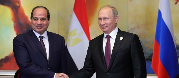 September 4, 2017. Russian President Vladimir Putin during a meeting with Egyptian President Abdel Fattah el-Sisi, left, on the sidelines of the BRICS summit September 4, 2017. Russian President Vladimir Putin during a meeting with Egyptian President Abdel Fattah el-Sisi, left, on the sidelines of the BRICS summit - Sputnik International