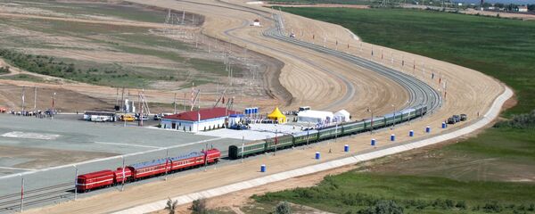 Train operation starting on the Yandyki-Olya railroad stretch, crossing the Astrakhan Region. It is part of the North-South transnational transport corridor, which will link Russia with Iran, India and Southeast Asia (File) - Sputnik International