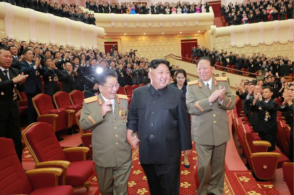 North Korean leader Kim Jong Un reacts during a celebration for nuclear scientists and engineers who contributed to a hydrogen bomb test, in this undated photo released by North Korea's Korean Central News Agency (KCNA) in Pyongyang on September 10, 2017 North Korean leader Kim Jong Un reacts during a celebration for nuclear scientists and engineers who contributed to a hydrogen bomb test, in this undated photo released by North Korea's Korean Central News Agency (KCNA) in Pyongyang on September 10, 2017 - Sputnik International