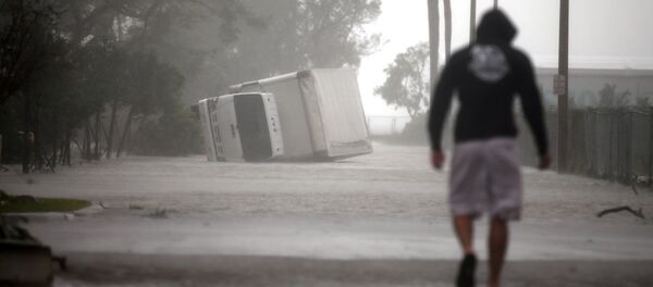 A truck is seen turned over as Hurricane Irma passes south Florida, in Miami, U.S - Sputnik International