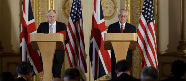 Britain's Foreign minister Boris Johnson and US Secretary of State Rex Tillerson take part in a joint press conference after their meeting on Libya, at Lancaster House in London Britain's Foreign minister Boris Johnson and US Secretary of State Rex Tillerson take part in a joint press conference after their meeting on Libya, at Lancaster House in London - Sputnik International