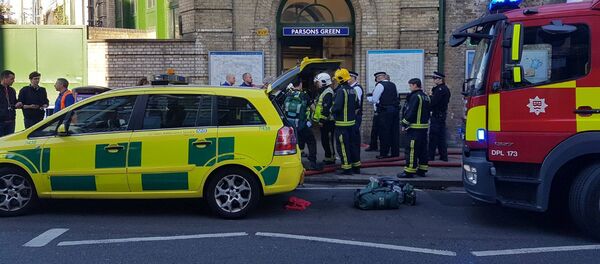Emergency services attend the scene following a blast on an underground train at Parsons Green tube station in West London, Britain September 15, 2017, in this image taken from social media - Sputnik International