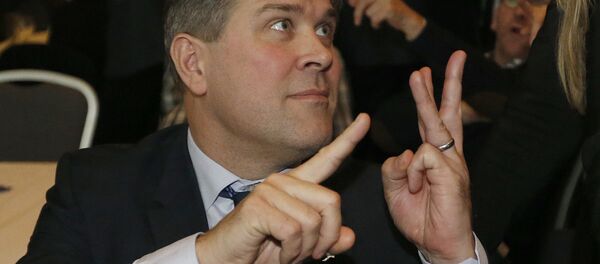 A Saturday, Oct. 29, 2016 file photo of Bjarni Benediktsson of The Independence Party gesturing after the first results of the election in Reykjavik, Iceland. - Sputnik International