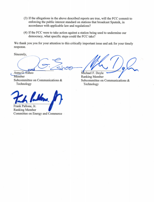 House of Representatives Open Letter to Chairman of the Federal Communications Commission House of Representatives Open Letter to Chairman of the Federal Communications Commission - Sputnik International
