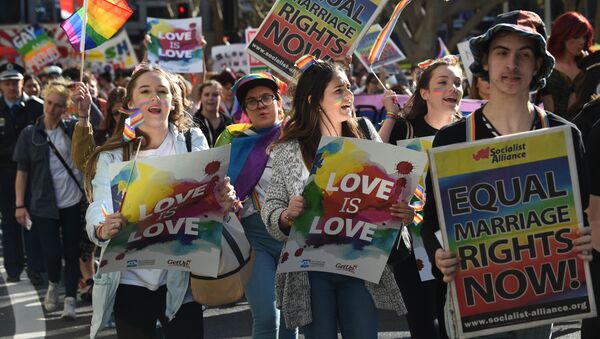 Supporters of same-sex marriage shouting slogans as they take part a rally and march in Sydney. (File) - Sputnik International