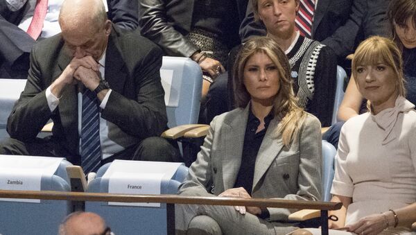 White House Chief of Staff John Kelly, left, reacts as he and first lady Melania Trump listen to U.S. President Donald Trump speak during the 72nd session of the United Nations General Assembly at U.N. headquarters - Sputnik International
