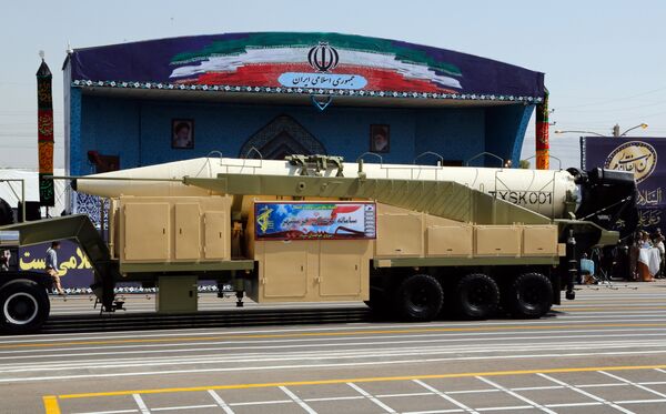 The new Iranian long range missile Khoramshahr is displayed during the annual military parade marking the anniversary of the outbreak of its devastating 1980-1988 war with Saddam Hussein's Iraq, on September 22,2017 in Tehran - Sputnik International
