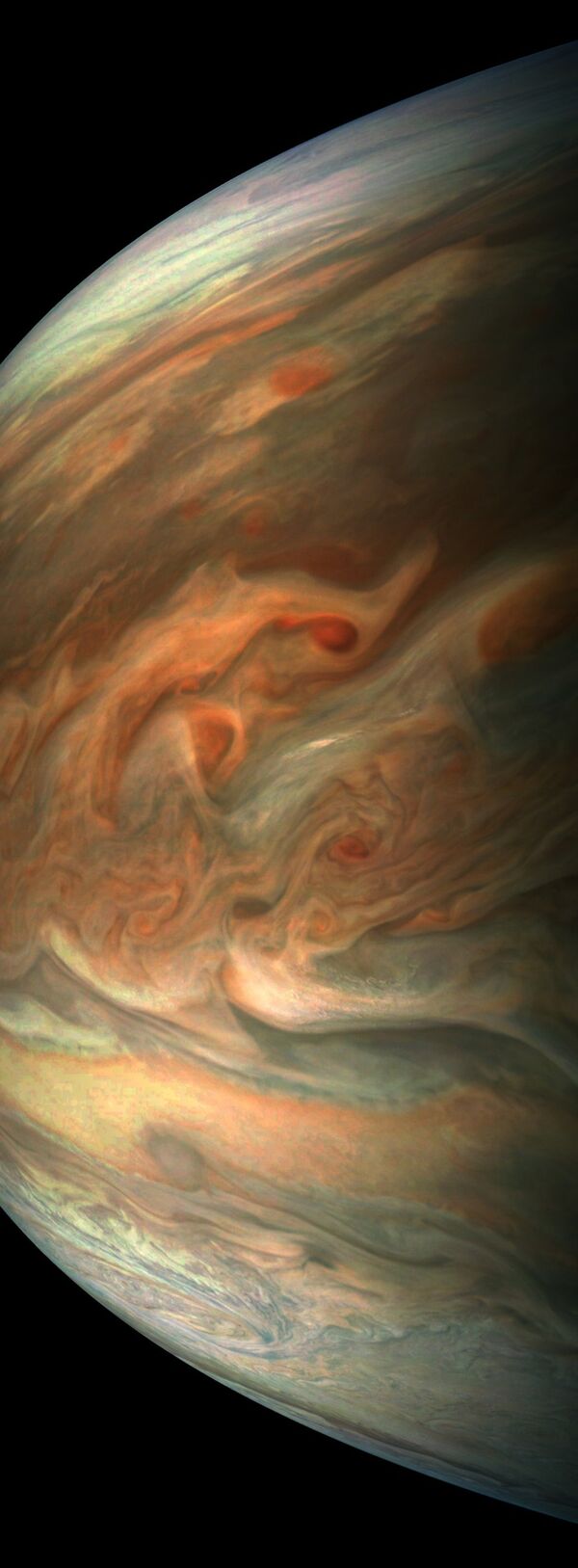 This striking image of Jupiter was captured by NASA’s Juno spacecraft as it performed its eighth flyby of the gas giant planet. - Sputnik International