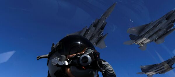 Two U.S. Air Force B-1B Lancers (not pictured) joined up with Republic of Korea air force F-15s during a 10-hour mission from Andersen Air Force Base, Guam, into Japanese airspace and over the Korean Peninsula, July 30, 2017 Two U.S. Air Force B-1B Lancers (not pictured) joined up with Republic of Korea air force F-15s during a 10-hour mission from Andersen Air Force Base, Guam, into Japanese airspace and over the Korean Peninsula, July 30, 2017 - Sputnik International