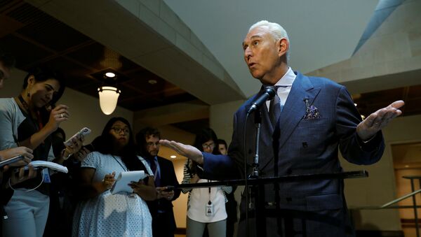 U.S. political consultant Roger Stone, a longtime ally of President Donald Trump, speaks to reporters after appearing before a closed House Intelligence Committee investigating Russian interference in the 2016 U.S. presidential election at the U.S. Capitol in Washington, U.S., September 26, 2017. - Sputnik International