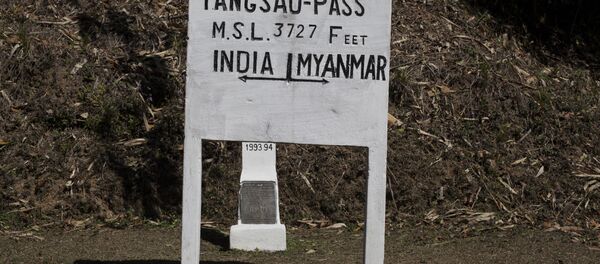 Sign on the border between Myanmar and India at Pangsau Pass, Saigang State, Northern Myanmar. (File) Sign on the border between Myanmar and India at Pangsau Pass, Saigang State, Northern Myanmar. (File) - Sputnik International
