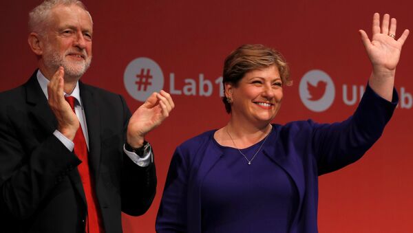 Britain's opposition Labour Party shadow foreign secretary, Emily Thornberry with party leader Jeremy Corbyn after her speech at the Labour Party Conference in Brighton, Britain, September 25, 2017. - Sputnik International