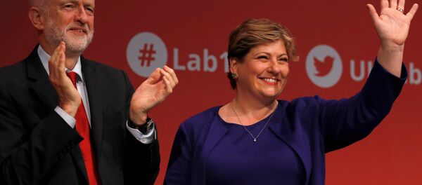 Britain's opposition Labour Party shadow foreign secretary, Emily Thornberry with party leader Jeremy Corbyn after her speech at the Labour Party Conference in Brighton, Britain, September 25, 2017. - Sputnik International