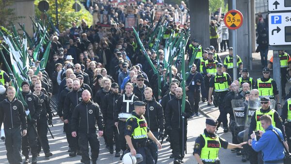 The Nordic Resistance Movement (NMR) march in central Gothenburg, Sweden September 30, 2017. - Sputnik International