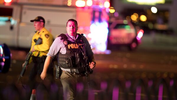 Law enforcement officers are shown on Las Vegas Boulevard South on October 2, 2017, after a mass shooting during a music festival in Las Vegas, Nevada, U.S. - Sputnik International