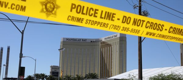 The site of the Route 91 music festival mass shooting is seen outside the Mandalay Bay Resort and Casino in Las Vegas, Nevada, U.S. October 2, 2017 - Sputnik International