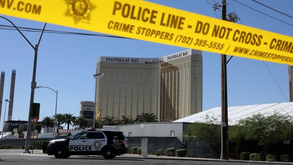 The site of the Route 91 music festival mass shooting is seen outside the Mandalay Bay Resort and Casino in Las Vegas, Nevada, U.S. October 2, 2017 - Sputnik International