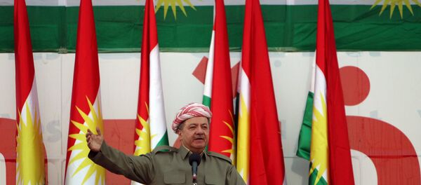 Iraqi Kurdish president Masoud Barzani salutes the crowd while attending a rally that shows the support for the upcoming September 25th independence referendum in Erbil, Iraq September 22, 2017. Iraqi Kurdish president Masoud Barzani salutes the crowd while attending a rally that shows the support for the upcoming September 25th independence referendum in Erbil, Iraq September 22, 2017. - Sputnik International