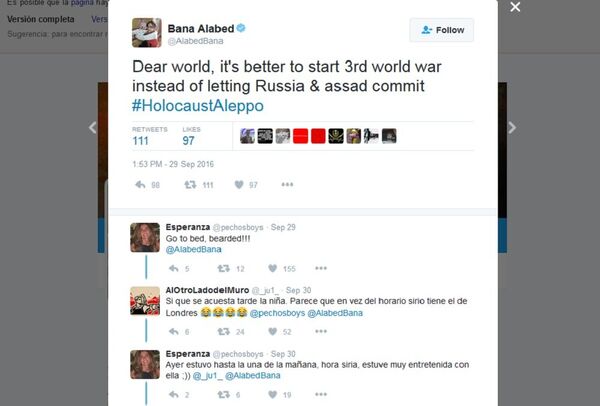 Bana's WWIII tweet - Sputnik International