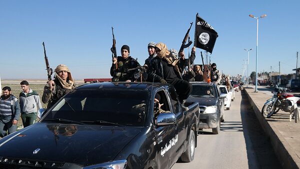 Daesh  terrorists pass by a convoy in Tel Abyad, northeast Syria (File) - Sputnik International