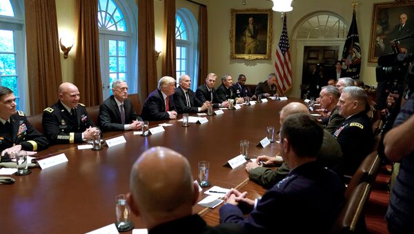 U.S. President Donald Trump participates in a briefing with senior military leaders at the White House in Washington, U.S., October 5, 2017 - Sputnik International