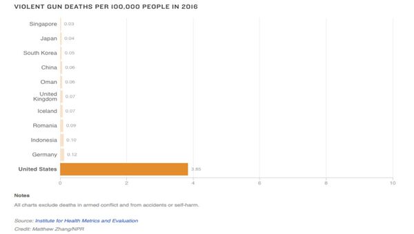 Institute for Health Metrics and Evaluation chart showing US gun death rates in 2016 as compared to countries with similar economic demographics. Institute for Health Metrics and Evaluation chart showing US gun death rates in 2016 as compared to countries with similar economic demographics. - Sputnik International