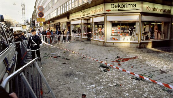 Photo dated of March 1986, of the place where Swedish Prime Minister Olof Palme was killed overnight 28 February 1986 by a lone gunner in central Stockholm - Sputnik International