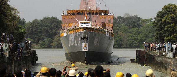 Indian cheer during the launch of Indian Navy’s anti-submarine warfare corvette INS Kiltan on the Ganges river in Kolkata, India. (File) Indian cheer during the launch of Indian Navy’s anti-submarine warfare corvette INS Kiltan on the Ganges river in Kolkata, India. (File) - Sputnik International