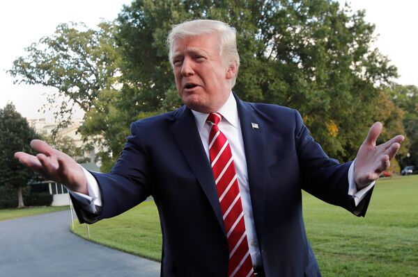 U.S. President Donald Trump talks to the media on South Lawn of the White House in Washington before his departure to Greensboro, North Carolina, U.S., October 7, 2017 U.S. President Donald Trump talks to the media on South Lawn of the White House in Washington before his departure to Greensboro, North Carolina, U.S., October 7, 2017 - Sputnik International