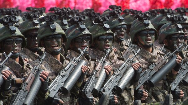 Soldiers during a military parade marking the 105th birthday of Kim Il-Sung, the founder of North Korea, in Pyongyang. File photo - Sputnik International