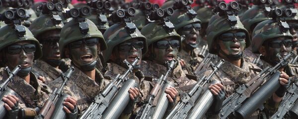 Soldiers during a military parade marking the 105th birthday of Kim Il-Sung, the founder of North Korea, in Pyongyang - Sputnik International