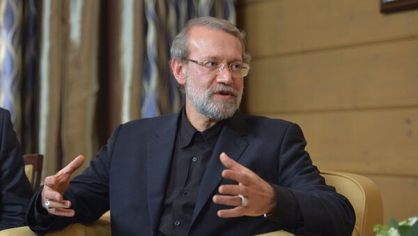 Speaker of the Islamic Consultative Council (parliament) of the Islamic Republic of Iran Ali Larijani during a meeting with Russian President Vladimir Putin following the 12th annual meeting of the Valdai International Discussion Club. File photo - Sputnik International
