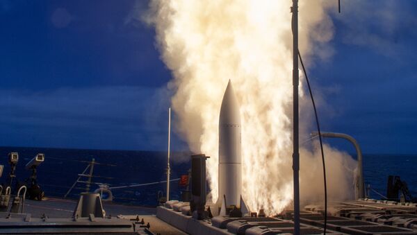 (File) The Arleigh-Burke class guided-missile destroyer USS John Paul Jones (DDG 53) launches a Standard Missile (SM) 6 during a live-fire test of the ship's aegis weapons system - Sputnik International