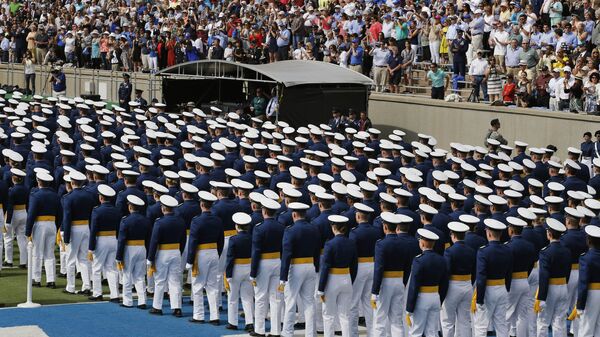 Graduating Air Force Academy cadets assemble in unison for their graduation ceremony for the class of 2015, at the U.S. Air Force Academy - Sputnik International