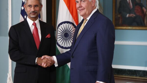 Secretary of State Rex Tillerson shakes hand with Indian Foreign Secretary Subrahmanyam Jaishankar, in the Treaty Room at the Department of State in Washington, Friday, June 23, 2017. - Sputnik International