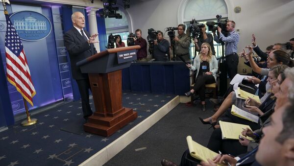 White House Chief of Staff John Kelly speaks to the media during the daily briefing in the Brady Press Briefing Room of the White House in Washington, Thursday, Oct. 19, 2017 - Sputnik International