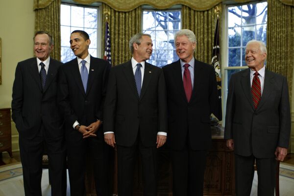 From left: Former US Presidents George H.W. Bush, Barack Obama, George W. Bush, Bill Clinton and Jimmy Carter at the White House in Washington, Jan. 7, 2009. From left: Former US Presidents George H.W. Bush, Barack Obama, George W. Bush, Bill Clinton and Jimmy Carter at the White House in Washington, Jan. 7, 2009. - Sputnik International